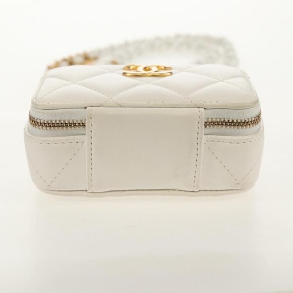 CHANEL Matelasse Chain Shoulder Bag Lamb Skin White Gold CC Auth bs31458SAV - Picture 6 of 16